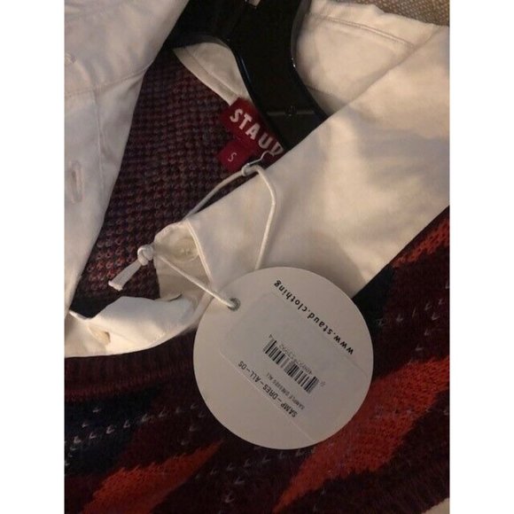 NWT $345 STAUD JACK KNAVE ARGYLE VEST BODICE WHITE COTTON MIDI DRESS SIZE SMALL - Picture 8 of 8